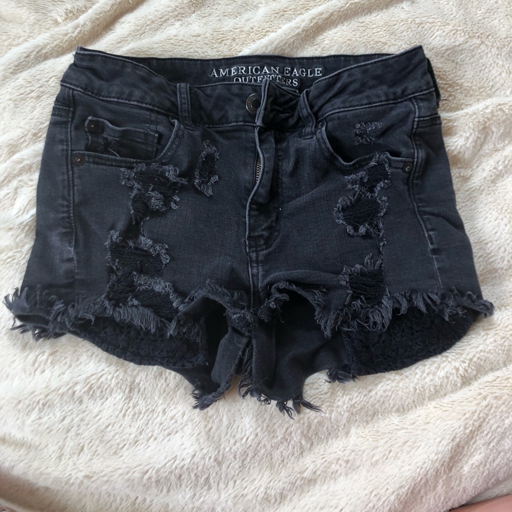 AE hi rise black jean shorts